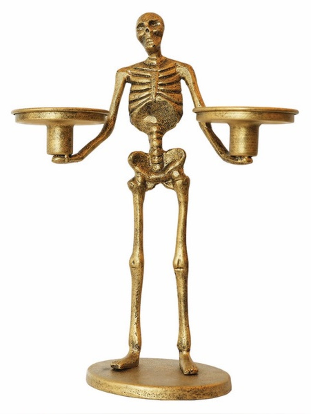 AlDI Gold Skeleton Candelabra 13" Tall Halloween Candle Holder
